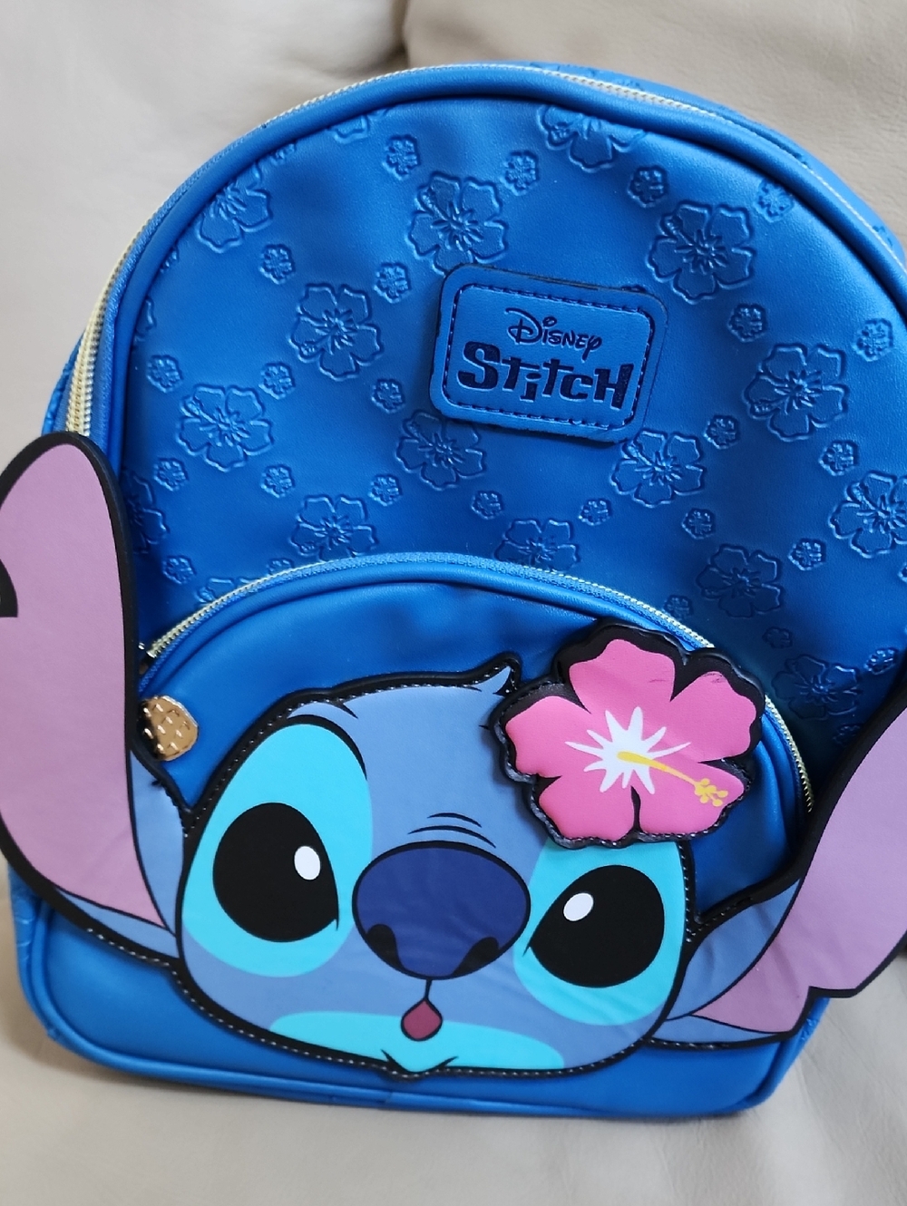 Disney Stitch Kids Mini Backpack in Bright Blue with Pink Flower New
